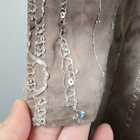 Nycal Tie Dye Blouse Sequin Embellished Mocha Scoop Neck 3/4 Sleeve Top - Picture 8 of 12